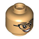 LEGO Warm Tan Dual-Sided Female Head with Glasses and Open Smile / Scared Face (Recessed Solid Stud) (3626 / 100322)