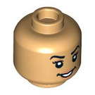 LEGO Varm beige Fotball Player, Kvinne (Kort hår, Høyre Hårskille) Minifigur Hode (Forsenket solid knott) (3626 / 101032)