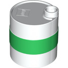 LEGO White Barrel 2 x 2 x 2 with Green Stripe (12020 / 63015)