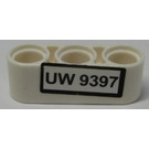 LEGO White Beam 3 with 'UW 9397' Sticker (32523)