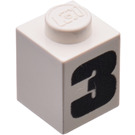 LEGO Wit Steen 1 x 1 met "3" (3005)