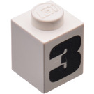 LEGO hvid Klods 1 x 1 med "3" (3005)