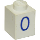 LEGO Weiß Backstein 1 x 1 mit Blau "0" (3005)