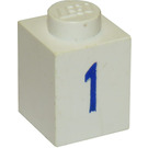 LEGO Blanc Brique 1 x 1 avec Bleu "1" (3005)