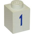 LEGO Weiß Backstein 1 x 1 mit Blau "1" (3005)