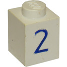 LEGO Weiß Backstein 1 x 1 mit Blau "2" (3005)