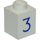 LEGO Weiß Backstein 1 x 1 mit Blau "3" (3005)
