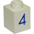 LEGO Blanc Brique 1 x 1 avec Bleu "4" (3005)