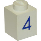 LEGO Weiß Backstein 1 x 1 mit Blau "4" (3005)