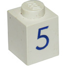 LEGO Blanc Brique 1 x 1 avec Bleu "5" (3005)