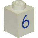 LEGO Weiß Backstein 1 x 1 mit Blau "6" (3005)