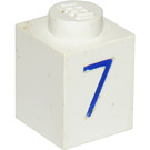 LEGO Weiß Backstein 1 x 1 mit Blau "7" (3005)