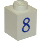 LEGO Blanc Brique 1 x 1 avec Bleu "8" (3005)