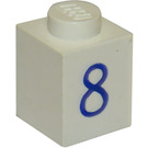LEGO Weiß Backstein 1 x 1 mit Blau "8" (3005)