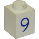 LEGO Blanc Brique 1 x 1 avec Bleu "9" (3005)