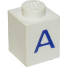 LEGO Weiß Stein 1 x 1 mit Blau "A" (3005)