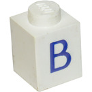 LEGO Weiß Backstein 1 x 1 mit Blau 'B' (3005)