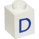 LEGO Weiß Stein 1 x 1 mit Blau "D" (3005)