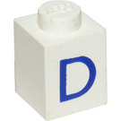 LEGO Wit Steen 1 x 1 met Blauw "D" (3005)