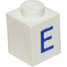 LEGO Blanc Brique 1 x 1 avec Bleu "E" (3005)