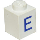 LEGO Weiß Backstein 1 x 1 mit Blau "E" (3005)