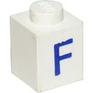 LEGO Weiß Stein 1 x 1 mit Blau "F" (3005)