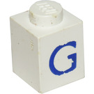 LEGO Blanc Brique 1 x 1 avec Bleu "G" (3005)