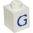 LEGO Wit Steen 1 x 1 met Blauw "G" (3005)