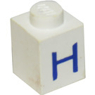 LEGO Weiß Backstein 1 x 1 mit Blau "H" (3005)