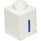 LEGO Weiß Stein 1 x 1 mit Blau "I" (3005)