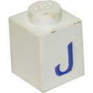 LEGO Blanc Brique 1 x 1 avec Bleu "J" (3005)