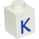 LEGO Wit Steen 1 x 1 met Blauw "K" (3005)