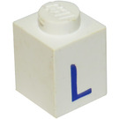 LEGO Weiß Stein 1 x 1 mit Blau "L" (3005)