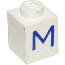 LEGO White Brick 1 x 1 with Blue "M" (3005)