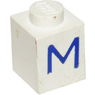 LEGO Weiß Backstein 1 x 1 mit Blau "M" (3005)
