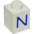 LEGO Weiß Stein 1 x 1 mit Blau "N" (3005)