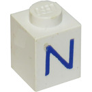 LEGO Weiß Backstein 1 x 1 mit Blau "N" (3005)