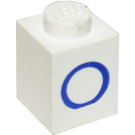 LEGO Weiß Stein 1 x 1 mit Blau "O" (3005)