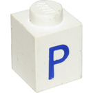 LEGO hvid Klods 1 x 1 med Blå "P" (3005)