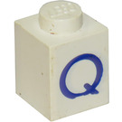 LEGO White Brick 1 x 1 with Blue "Q" (3005)