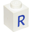 LEGO hvid Klods 1 x 1 med Blå "R" (3005)