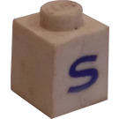 LEGO hvid Klods 1 x 1 med Blå "s" (3005)