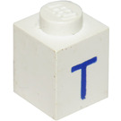 LEGO Weiß Stein 1 x 1 mit Blau "T" (3005)