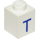 LEGO Wit Steen 1 x 1 met Blauw "T" (3005)
