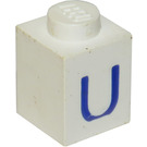 LEGO Weiß Backstein 1 x 1 mit Blau "U" (3005)