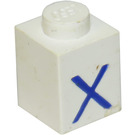 LEGO hvid Klods 1 x 1 med Blå "X" (3005)