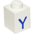LEGO White Brick 1 x 1 with Blue "Y" (3005)