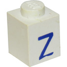 LEGO Weiß Stein 1 x 1 mit Blau "Z" (3005)