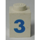 LEGO White Brick 1 x 1 with Bold Blue "3" (3005)
