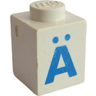 LEGO White Brick 1 x 1 with Bold Blue "A" with Umlaut (3005)